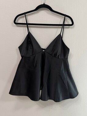 H&M Black Satin Peplum Cami Top Size Medium